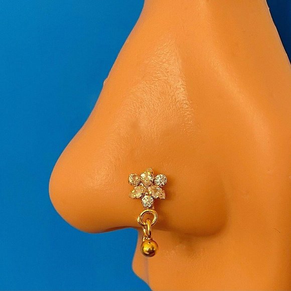 Simple Dangle Nosestud Made With 14kt Solid Gold Or Sterling Silver Gold Plating - Picture 2 of 2
